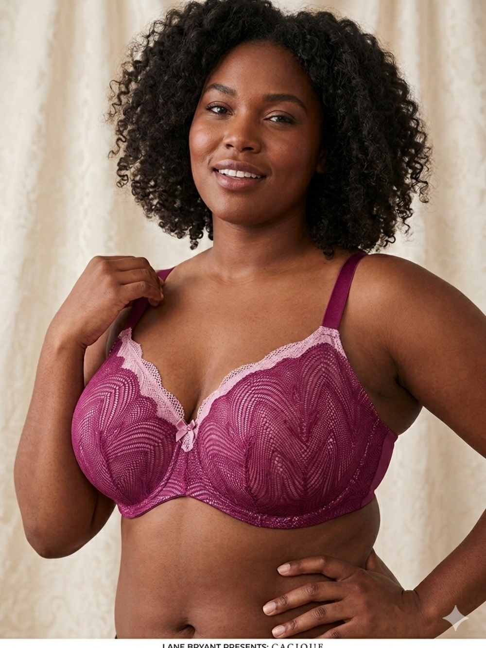 Cacique Lane Bryant 42H Balconette Bra Burgundy Pink Lace NWT